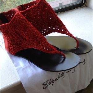 Elizabeth and James red crochet sandals